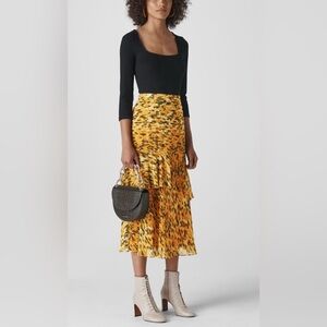 Whistles‎ Midi Tiered Skirt 10 Yellow Ikat Animal Midi Skirt